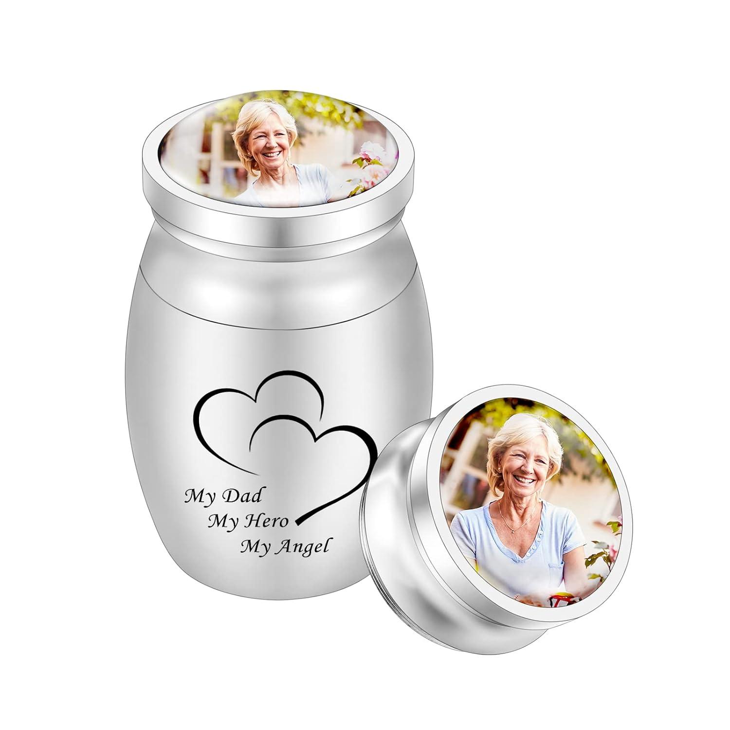 Small Keepsake Urn for Dad Mini Cremation Urns Decorative Memorial Funeral Ashes Holder Silver Engraved Stainless Steel Container for Dad Father 1.57 x 1.18 Inch-My Dad My Hero My Angel