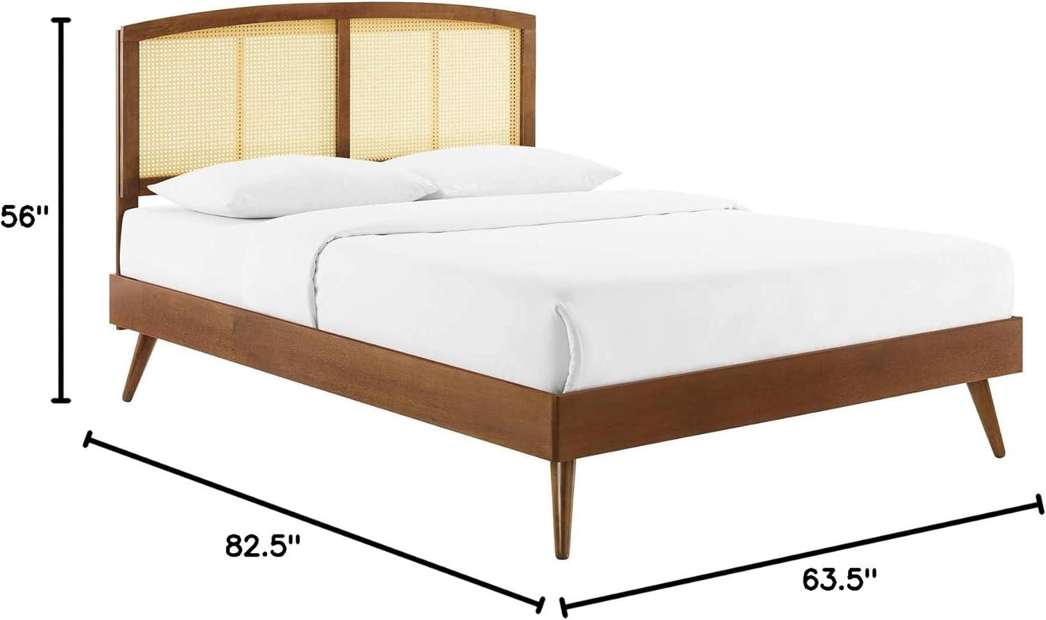 Modway Sierra Cane Rattan and Wood Queen Platform Bed with Splayed Legs - Walnut