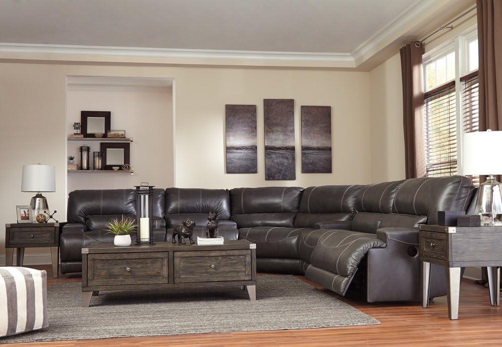 Signature Design by Ashley McCaskill Leather Power Reclining Sofa in Gray