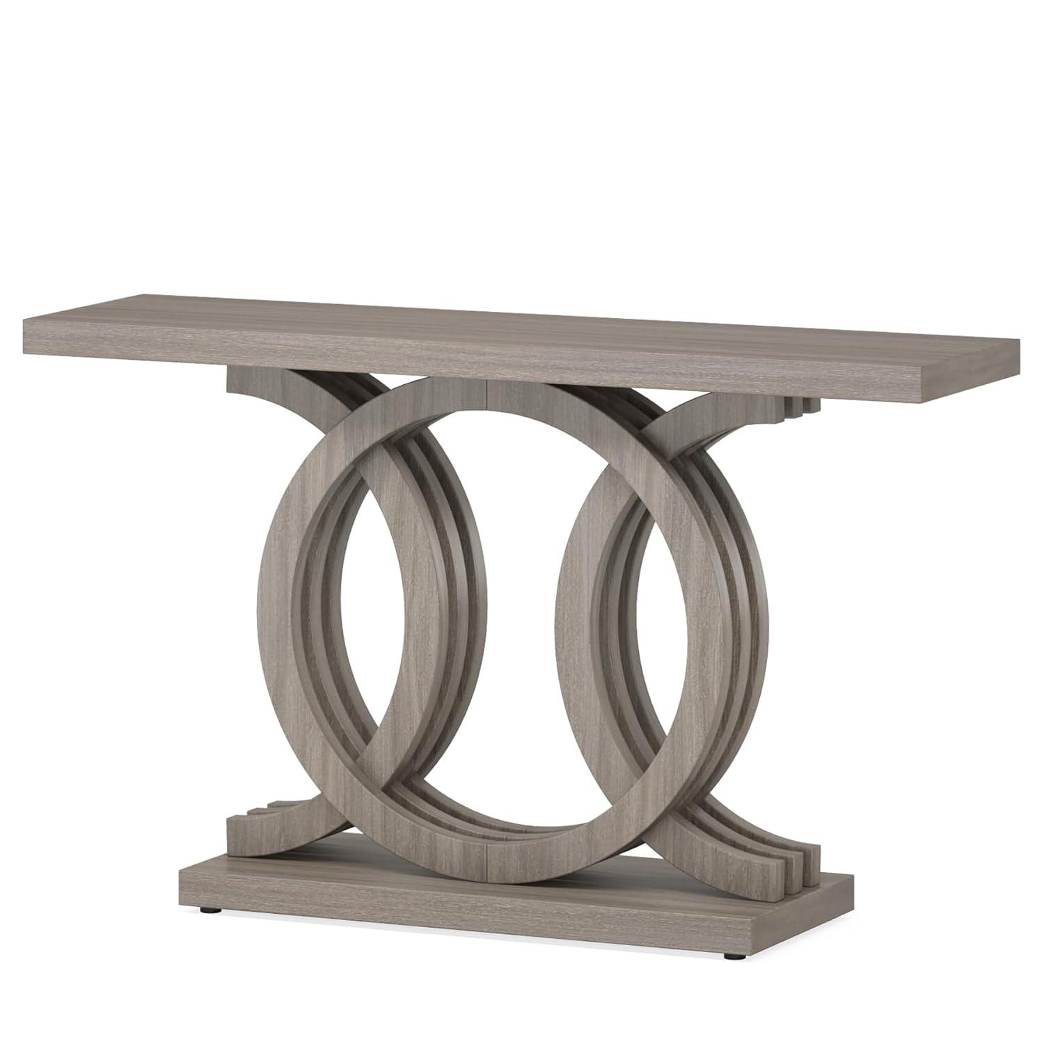 Gray 55" Geometric Base Wooden Console Table with Storage