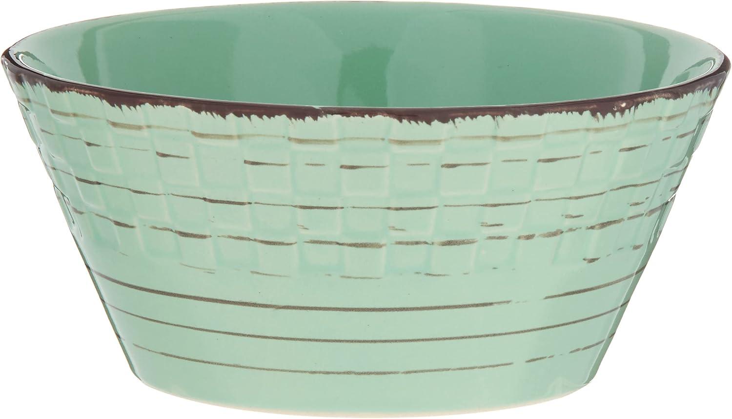 16 Piece Pistachio Green Ceramic Dinnerware Set with Distressed Weave