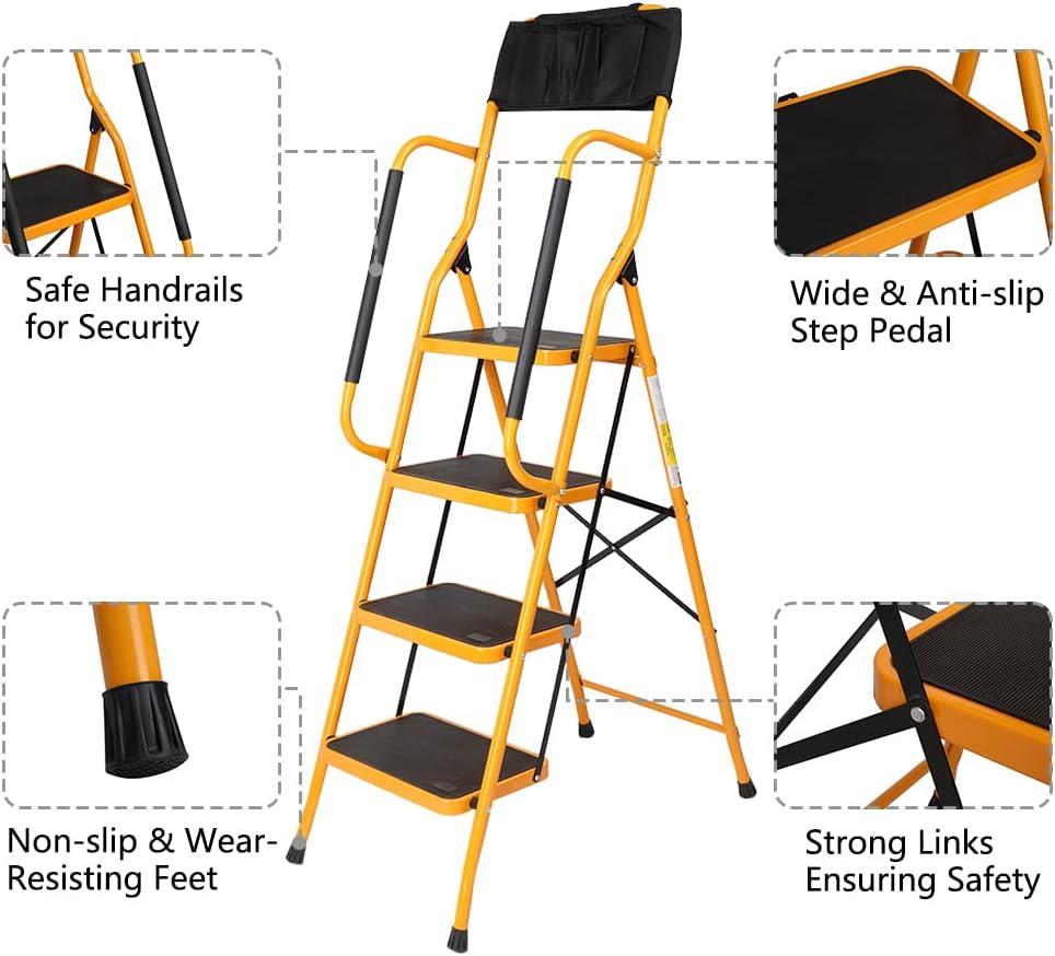 Ktaxon 3 Step Ladder, Portable Lightweight Step Stool, for Household, Office, Garage, Iron