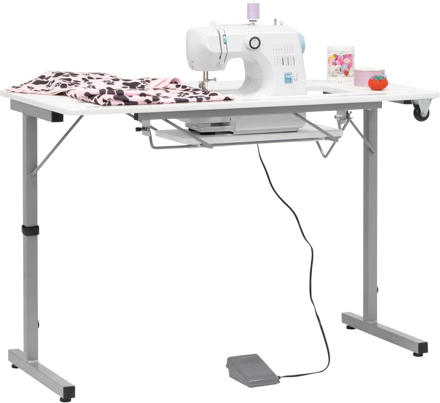 studio designs Rollaway Ii Sewing Table Silver/White: Laminate Top Craft Station, Steel Frame, Foldable Design