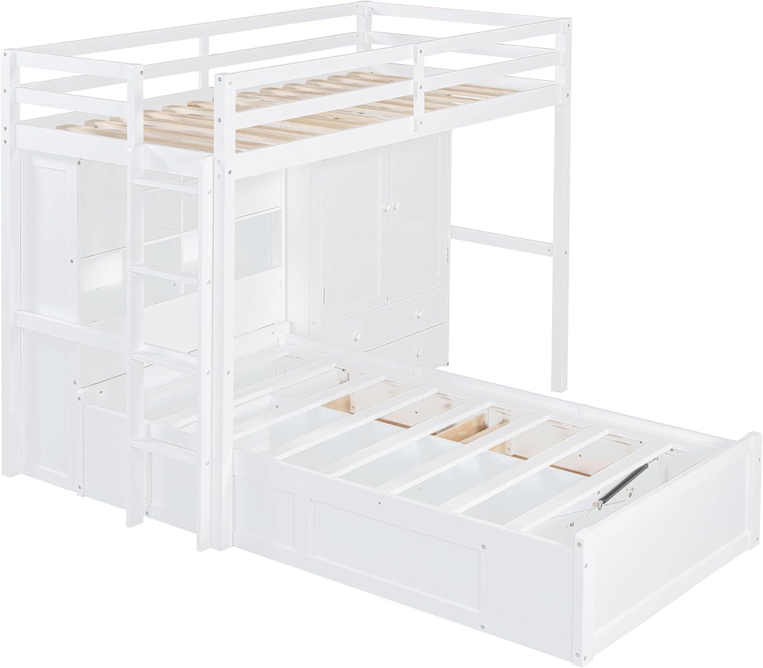 yuanhuan Twin Bunk Bed With Drawers, Wardrobe, Storage Shelves And Hydraulic Bed
