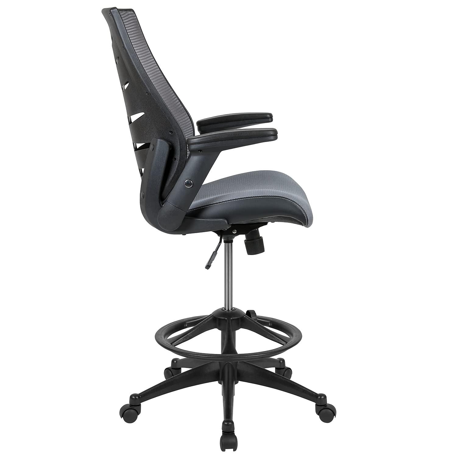 High Back Mesh Spine-Back Ergonomic Drafting Chair with Adjustable Foot Ring