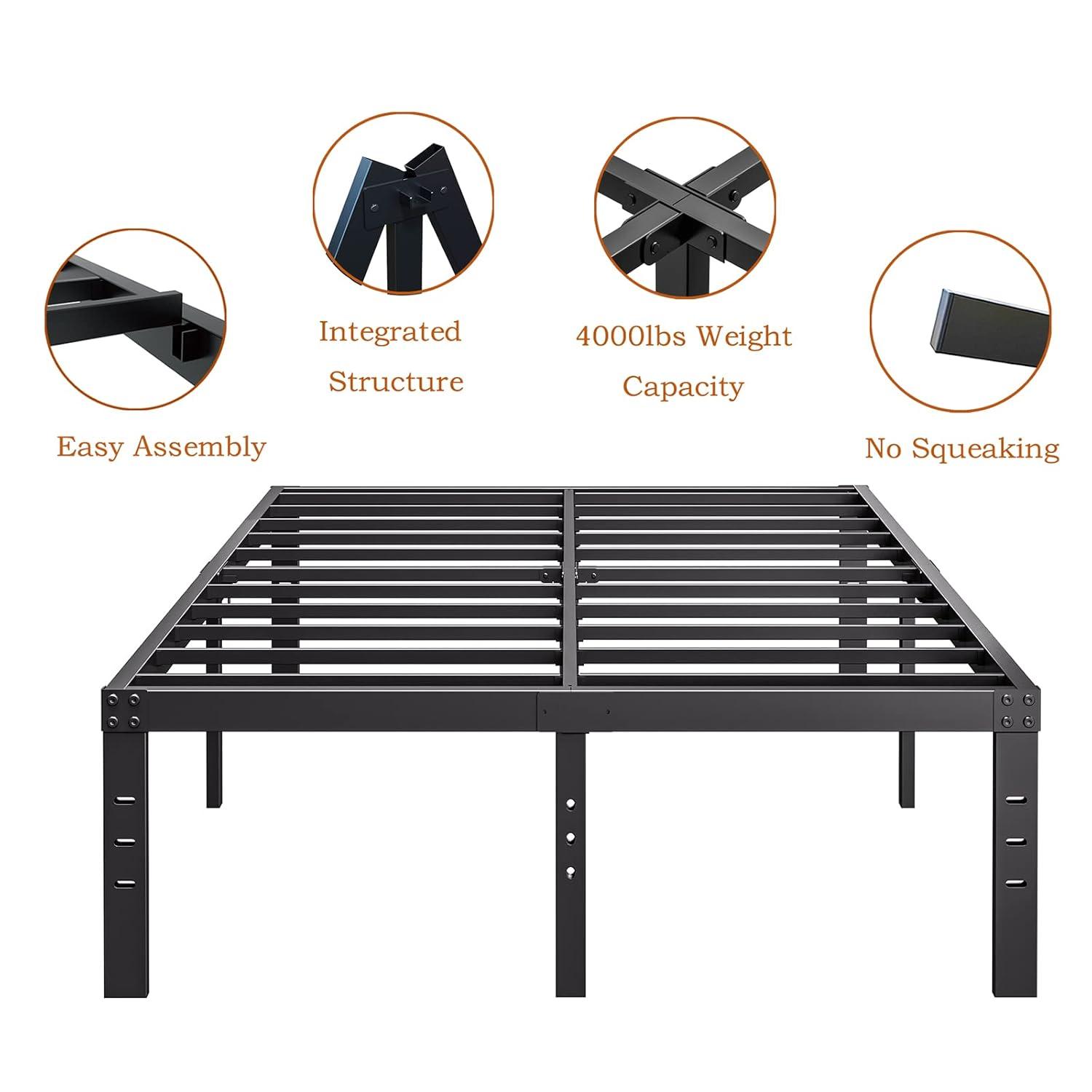 Twin Metal Bed Frame - 16 Inch Tall, No Box Spring Needed, Heavy Duty Platform With Storage Space, Sturdy Non-Slip Noiseless