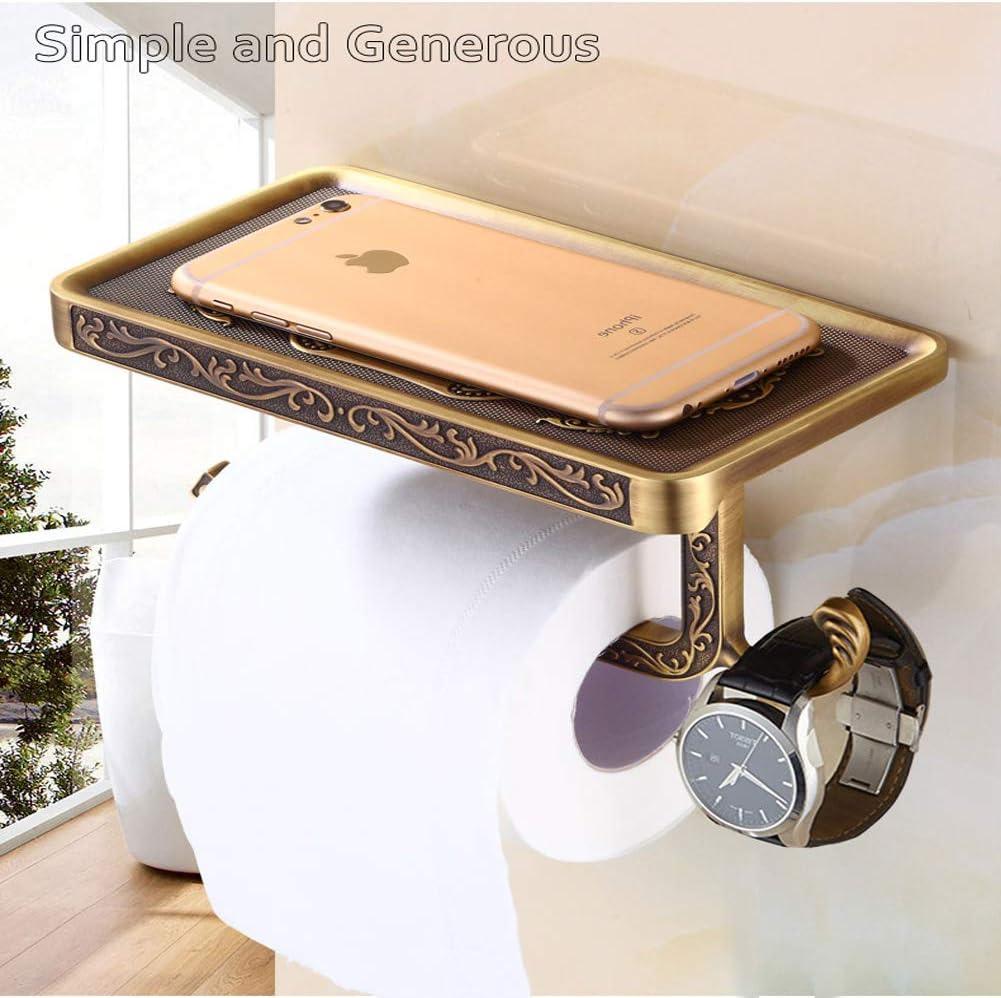 Fredysu Bronze Toilet Paper Holder, Antique Brass Toilet Paper Towel Holder, Premium Wall Mounted Bathroom Paper Holde with Shelf and Hook C38