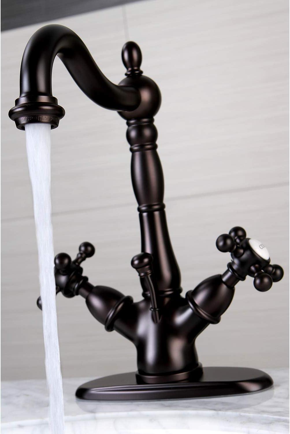 Kingston Brass Vintage Two-Handle 1-or-3 Hole Deck Mount Bathroom Faucet with Brass Pop-Up