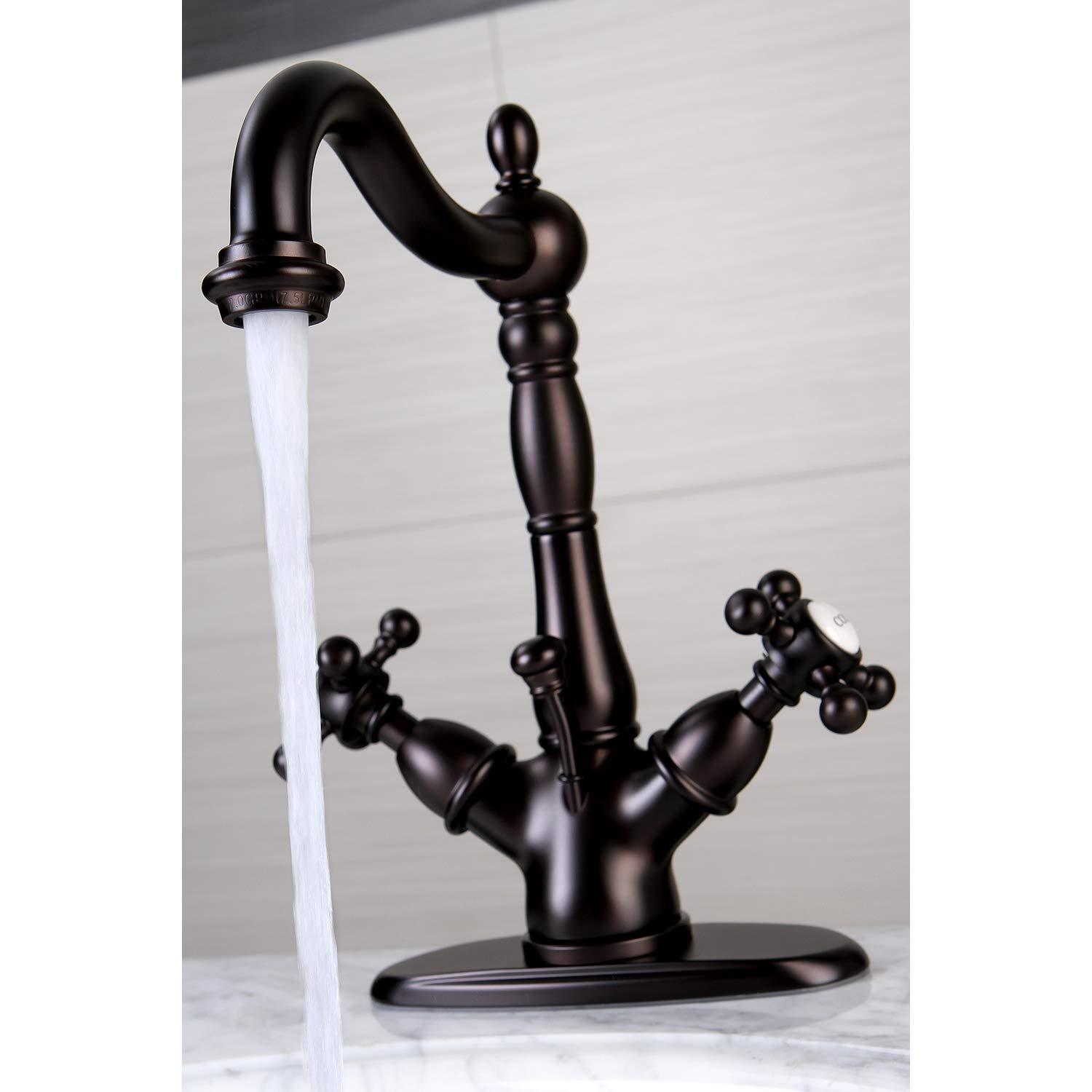 Kingston Brass Vintage Two-Handle 1-or-3 Hole Deck Mount Bathroom Faucet with Brass Pop-Up