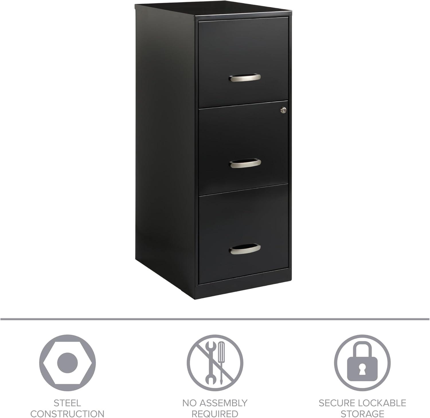 Hirsh Industries Space Solutions File Cabinet 3 Drawer - Black: Vertical Steel Storage, 35.5" Height, GreenGuard Certified