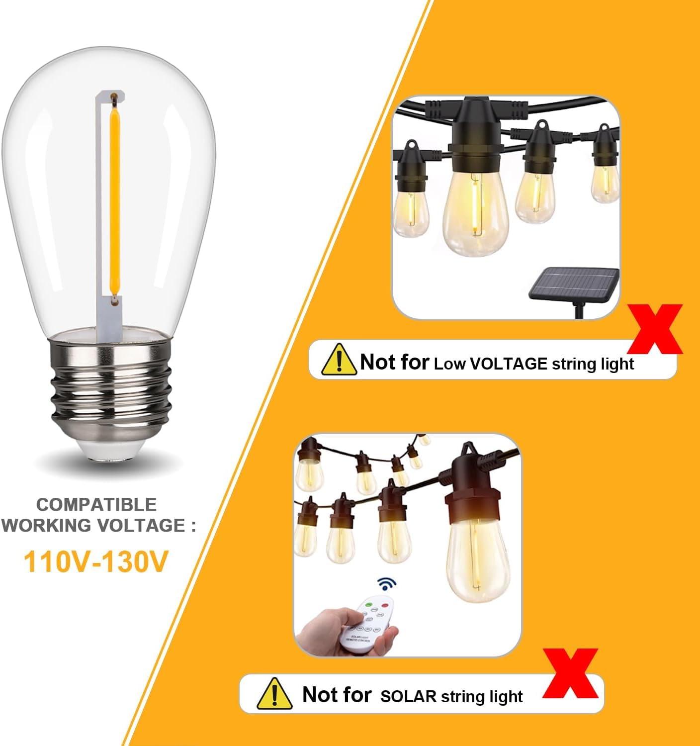 Svater Replacement Bulbs for Outdoor String Lights, 15 Pack S14 LED Bulbs for Patio, E26 Base 1W Bulb Equal to 11W Incandescent, Dimmable,Shatterproof 2700K Warm White