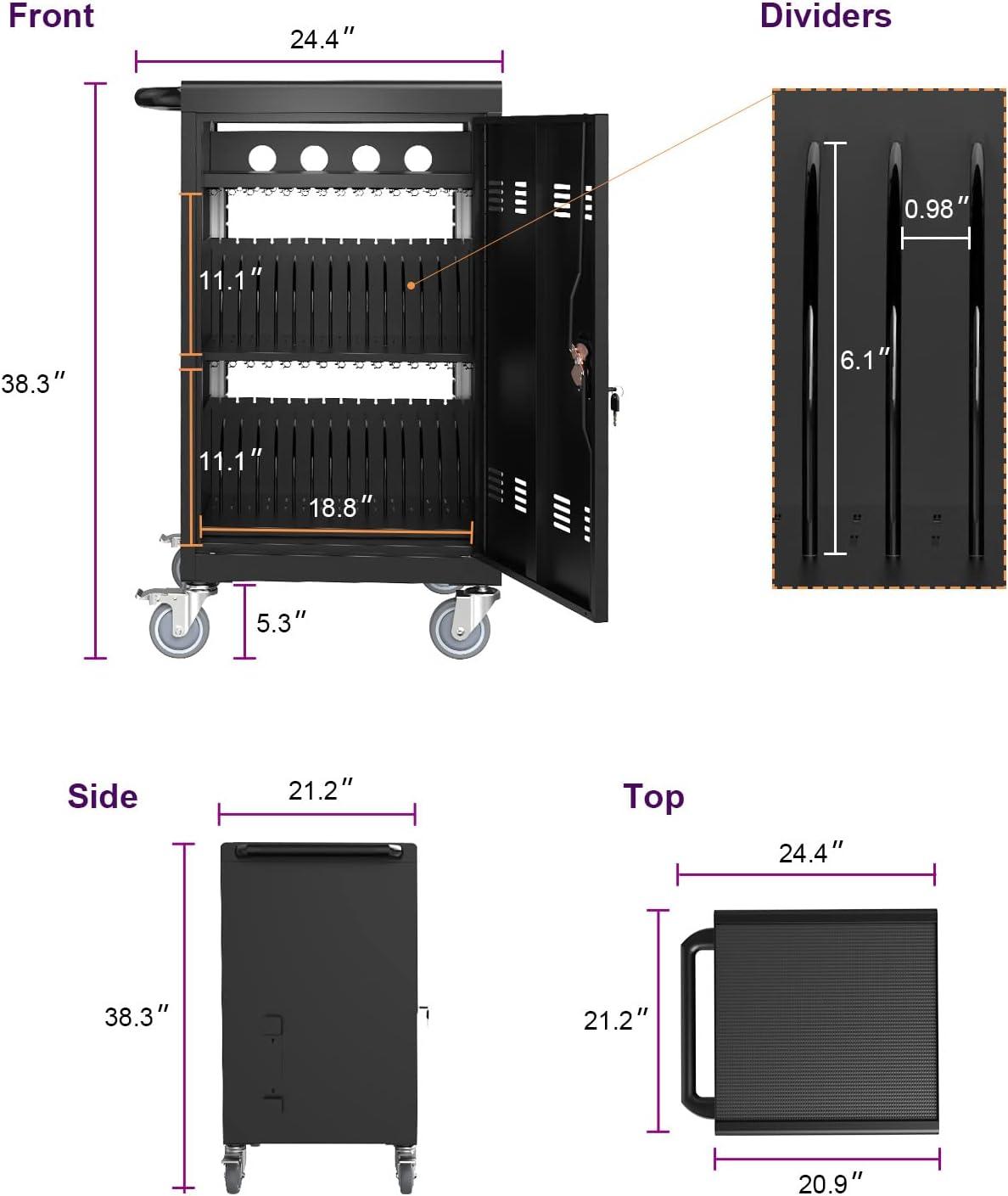 Black Steel Mobile Fast Charging Cart with Locking System