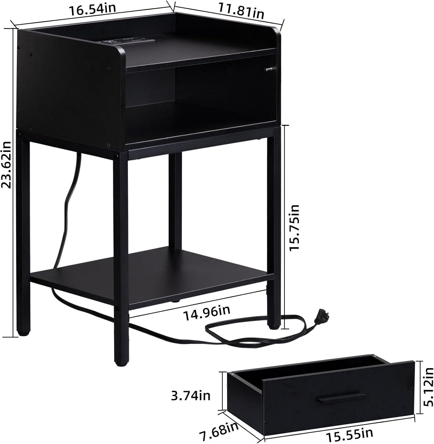 YAHARBO White Nightstand Set of 2 with Charging Station, Small Bedside Table with USB Ports and Power Outlets, Modern End Side Tables with Drawer, Night Stand for Bedroom, Office, Small Space