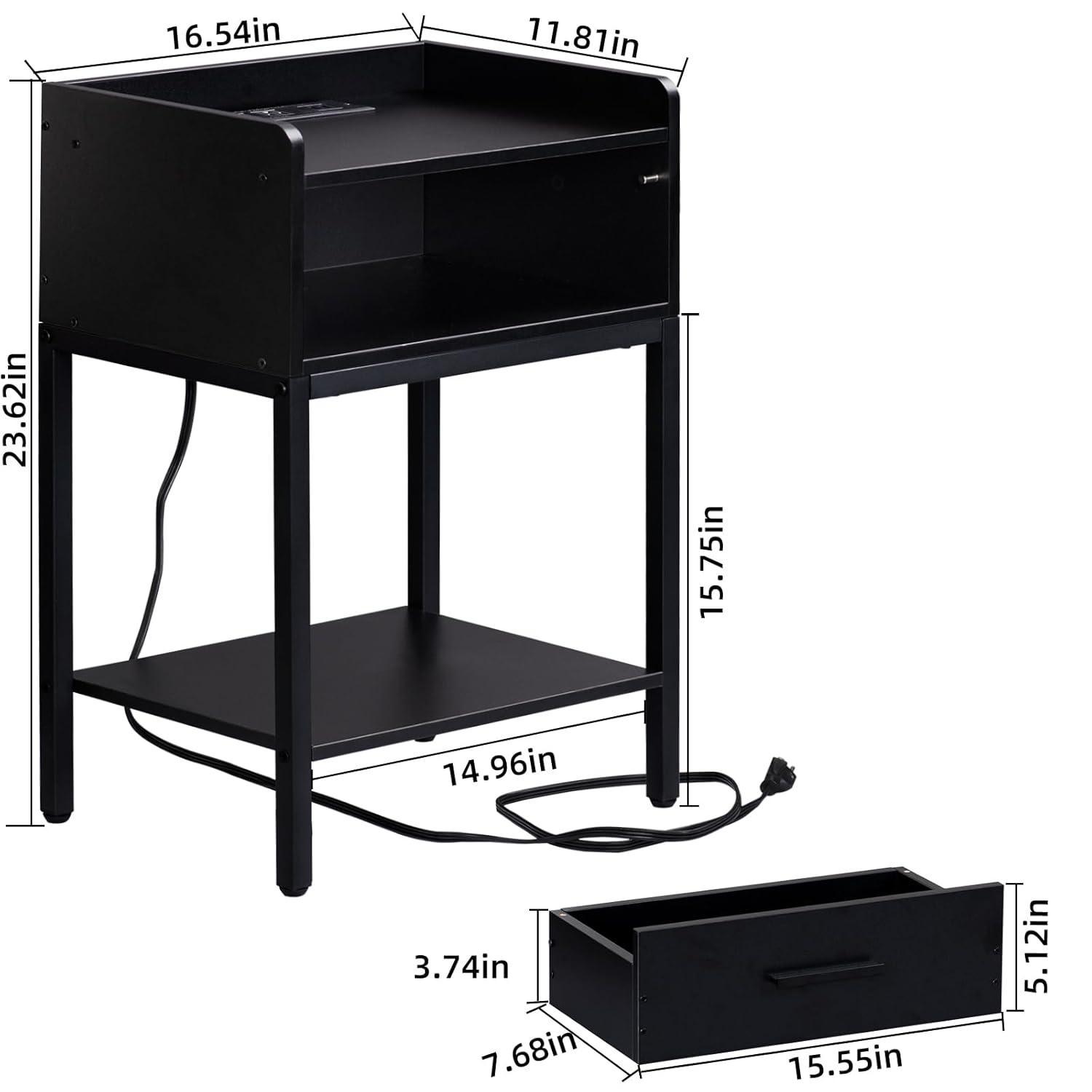 YAHARBO White Nightstand Set of 2 with Charging Station, Small Bedside Table with USB Ports and Power Outlets, Modern End Side Tables with Drawer, Night Stand for Bedroom, Office, Small Space