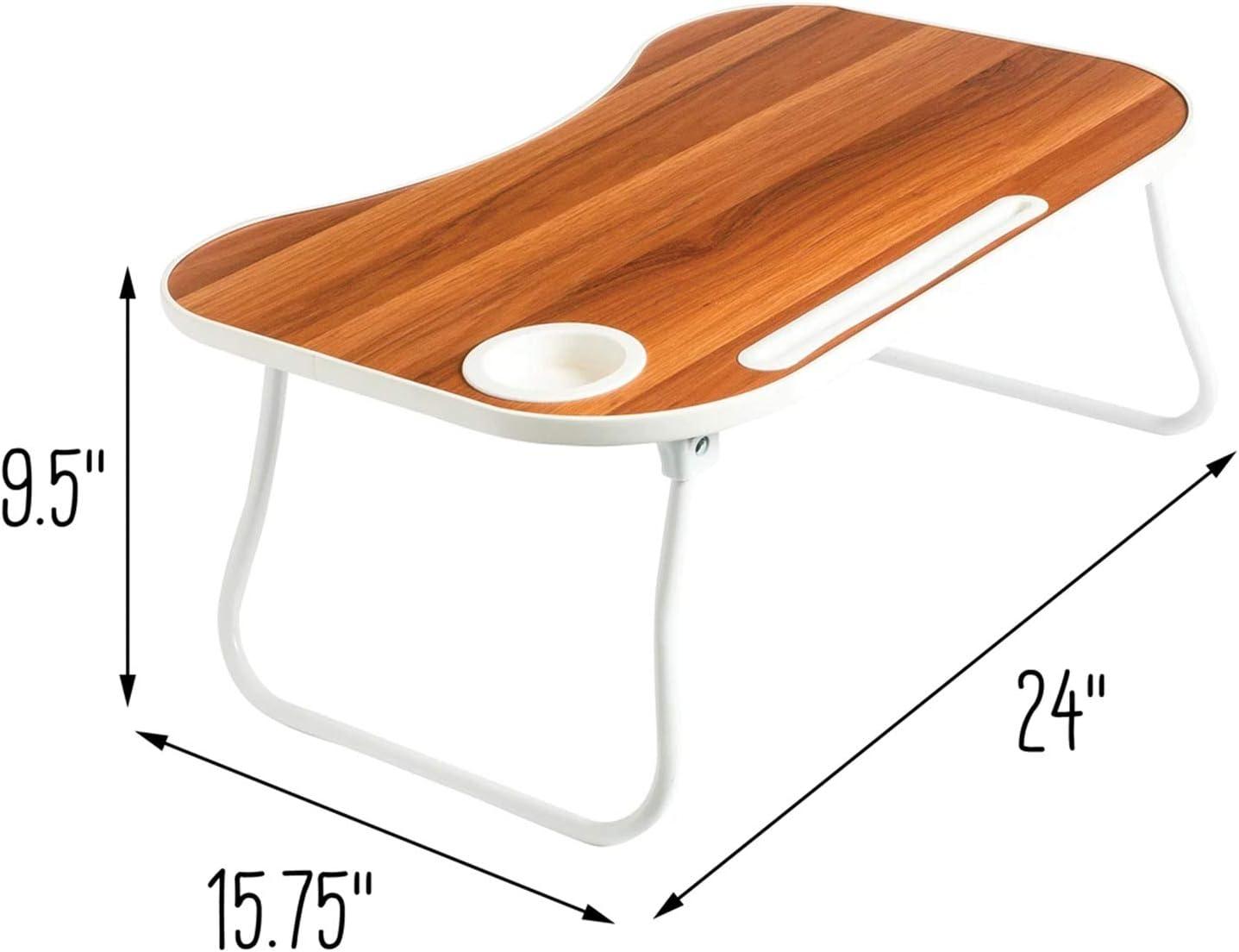 Honey-Can-Do Escritorio Plegable con Portavasos, Blanco/nogal Sintético
