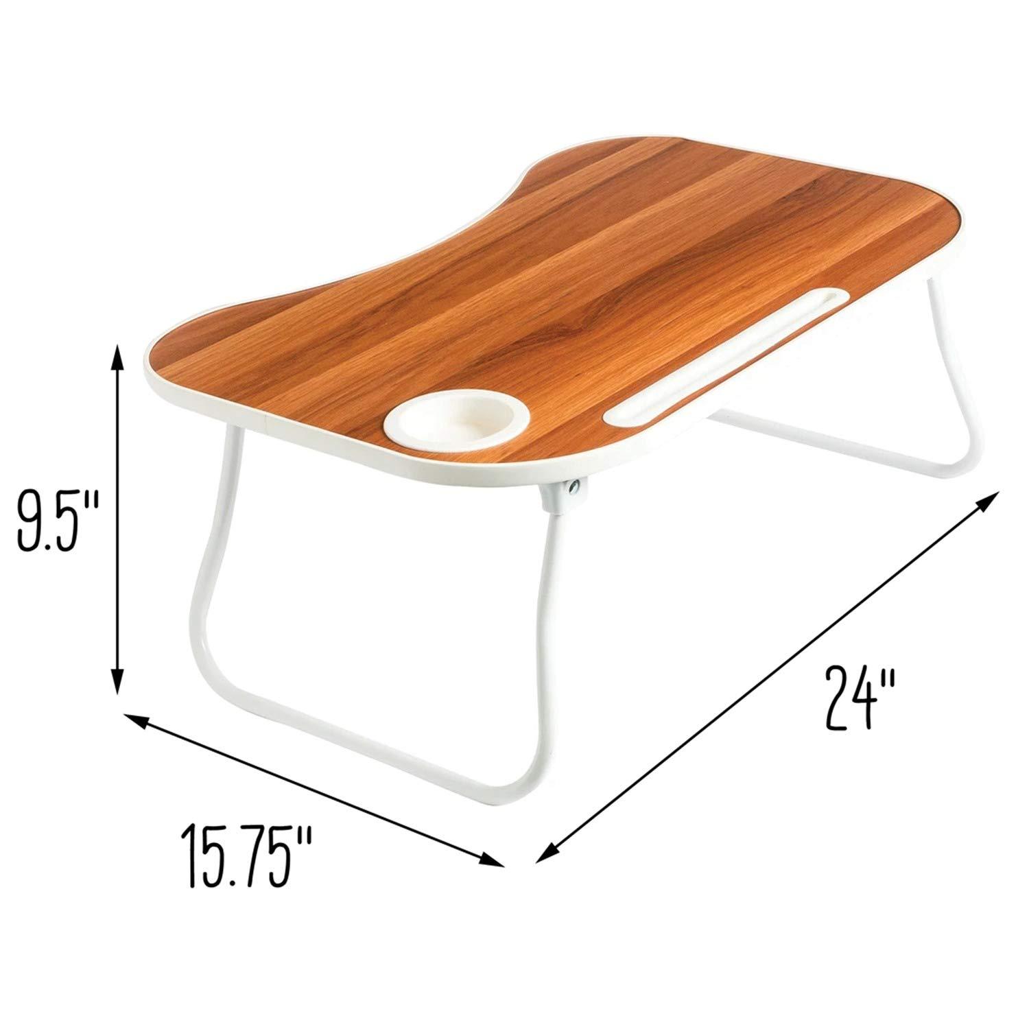 Honey-Can-Do Escritorio Plegable con Portavasos, Blanco/nogal Sintético
