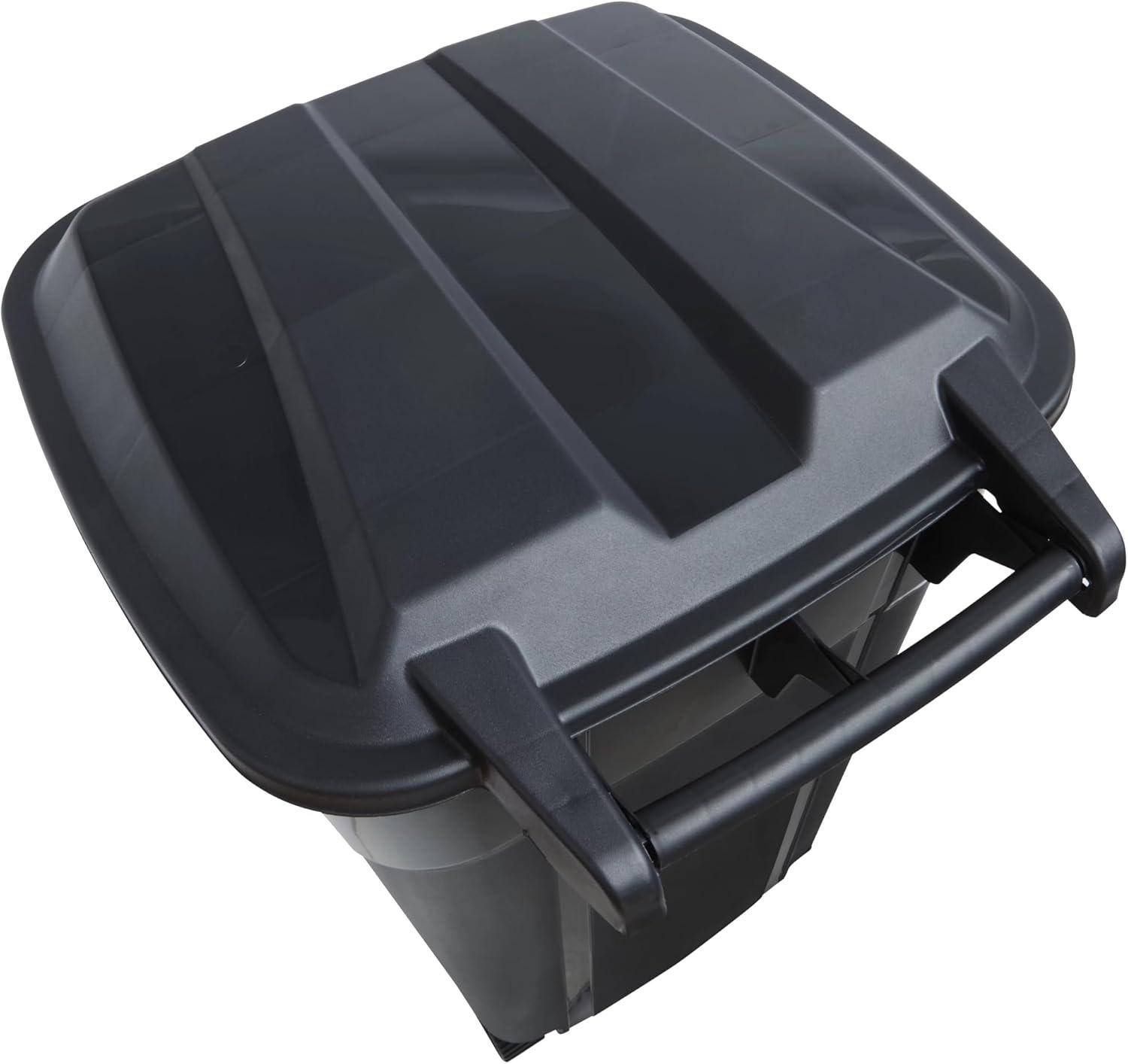 Hyper Tough 32 Gallon Wheeled Heavy Duty Plastic Garbage Can, Attached Lid, Black