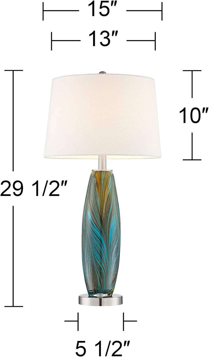 360 Lighting Azure Modern Table Lamps 29 1/2" Tall Set of 2 Blue Brown Art Glass White Fabric Drum Shade for Bedroom Living Room Bedside Nightstand