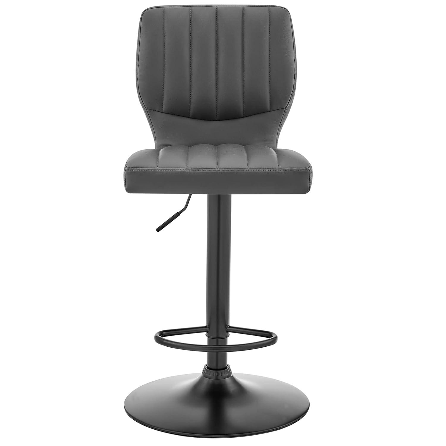 Contemporary Gray Leather Swivel Bar Stool with Adjustable Height