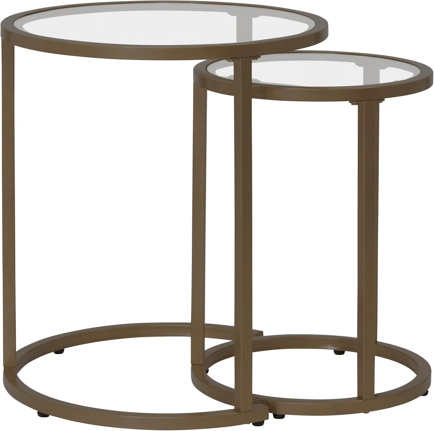 studio designs Camber Modern Round Nesting Side Table Set Bronze: 2-Piece, Tempered Glass, Metal Frame