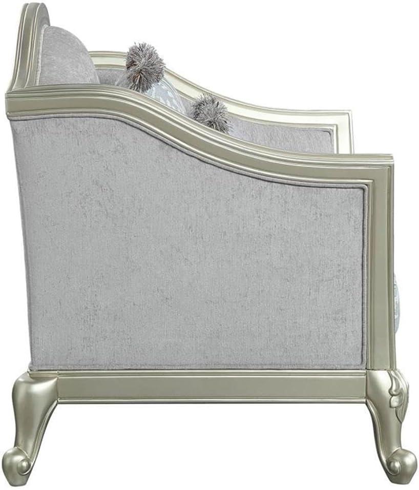 66" Qunsia Sofa Light Gray Linen & Champagne Finish - Acme Furniture: Leather Upholstery, Wood Frame, No Assembly Required