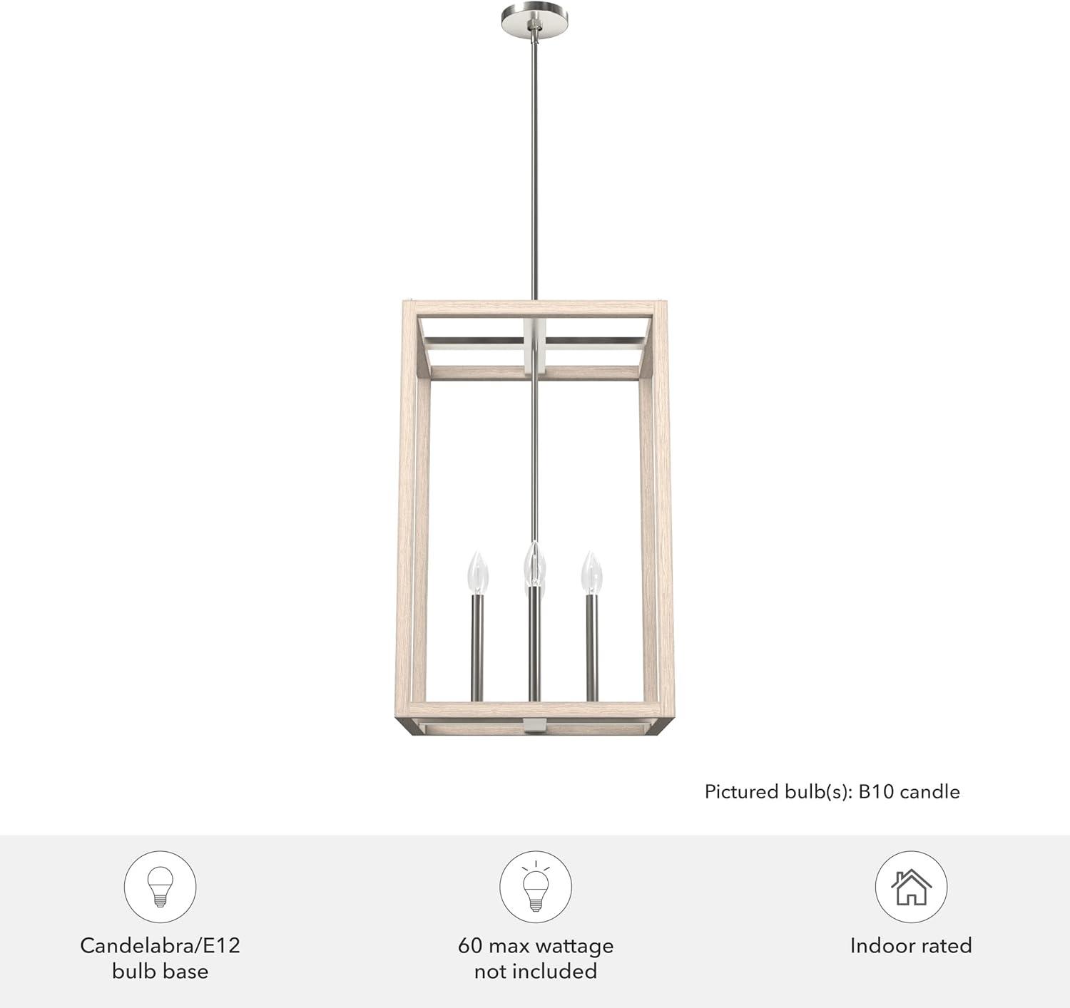 Modern Brushed Nickel & Bleached Wood LED Pendant Light, 18x28"