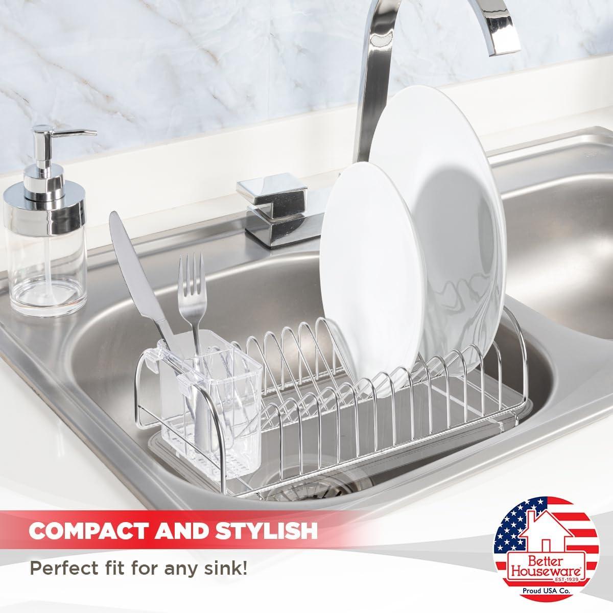 Better Houseware 3-Piece Compact Dish Drainer Set in Silver