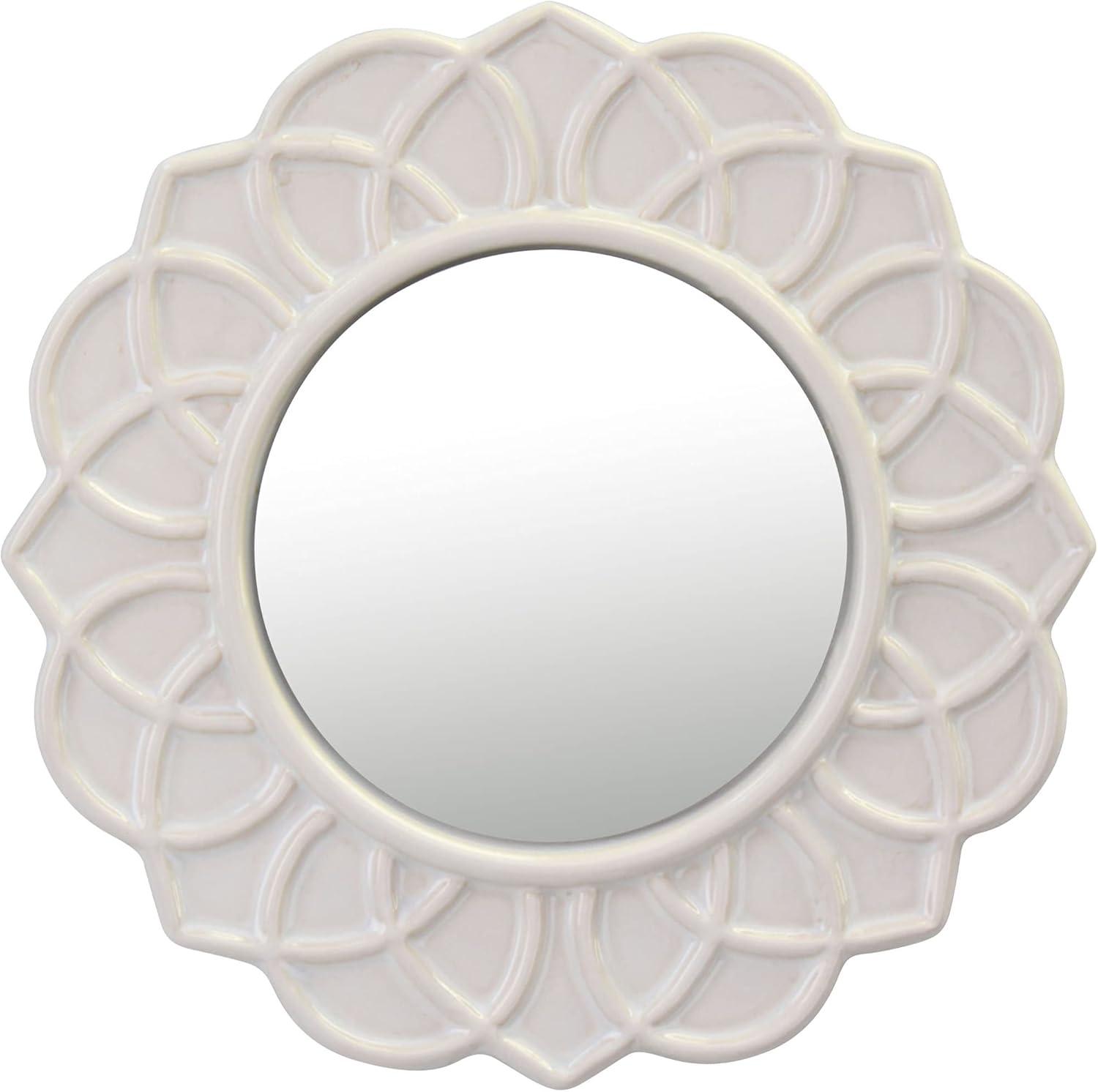 Round Ceramic Floral Wall Hanging Mirror White - Stonebriar Collection