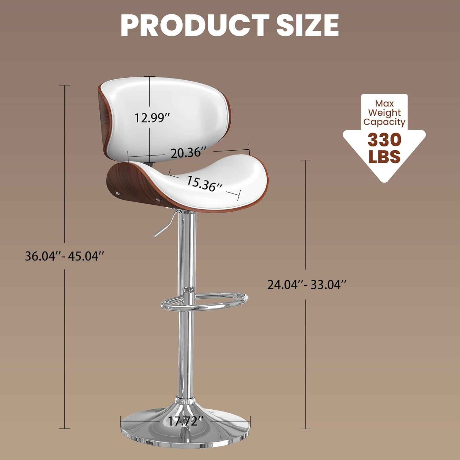 Fijinhom Bar Stools Set of 2, Adjustable Swivel Barstools with Bentwood Back & Leather Seat for Kitchen, Bar, Dining Room