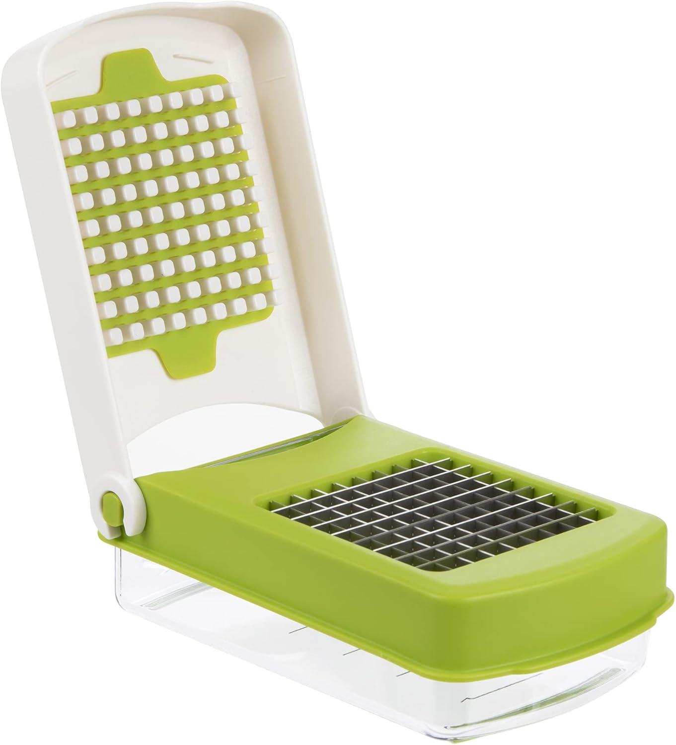 Prepworks Compact Veggie Chopper: Manual Food Chopper & Slicer, Stainless Steel Blade, Dishwasher-Safe, Green/White/Clear