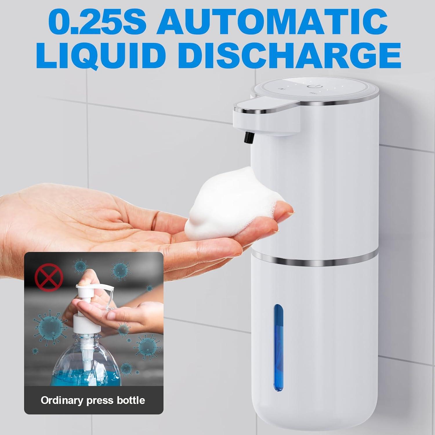 Automatic Liquid Soap Dispenser,380ml Wall Mount Touchless 4 Gear Adjustable Electric Liquid Soap Dispenser,USB Rechargeable with Sensor for Bathroom,Kitchen,Office
