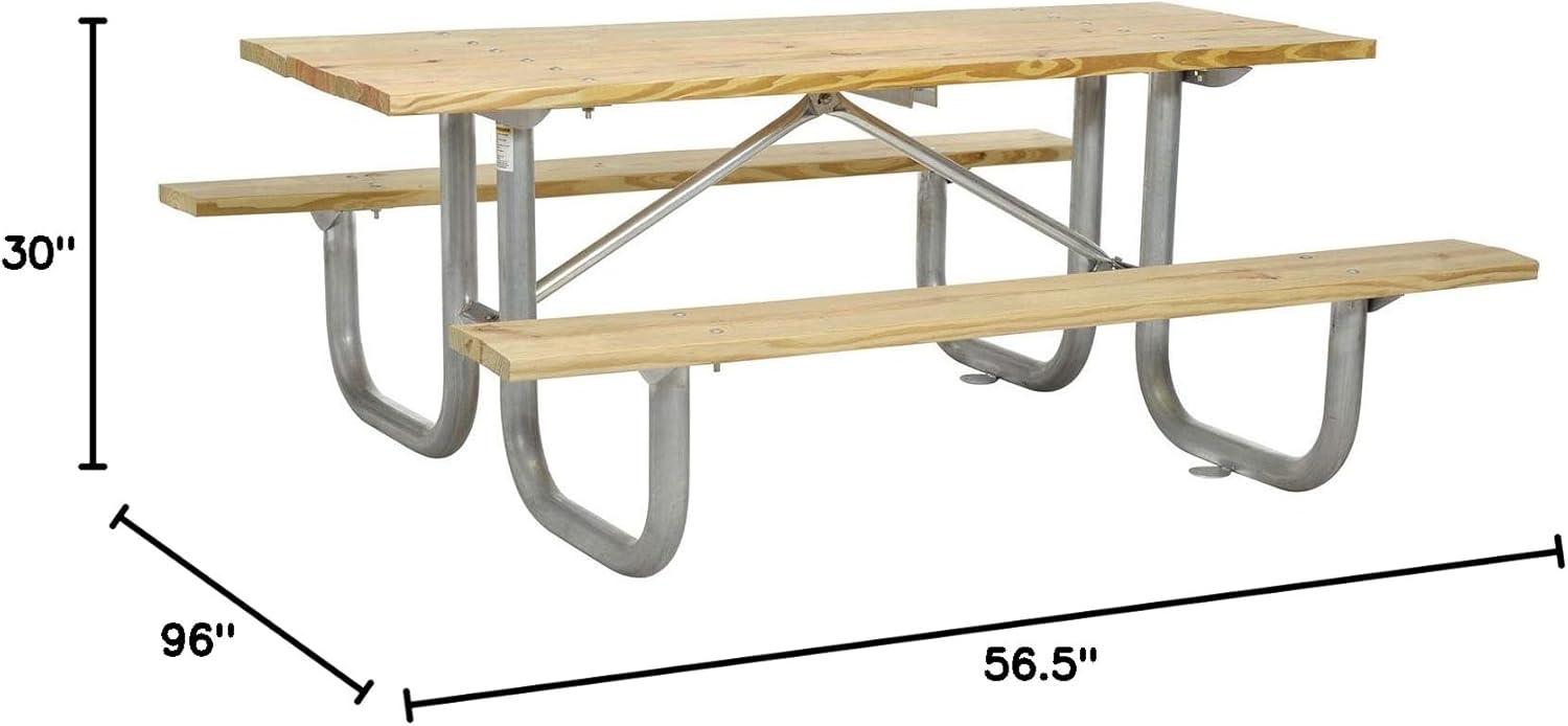 Natural Pine and Steel Outdoor Picnic Table, 72"