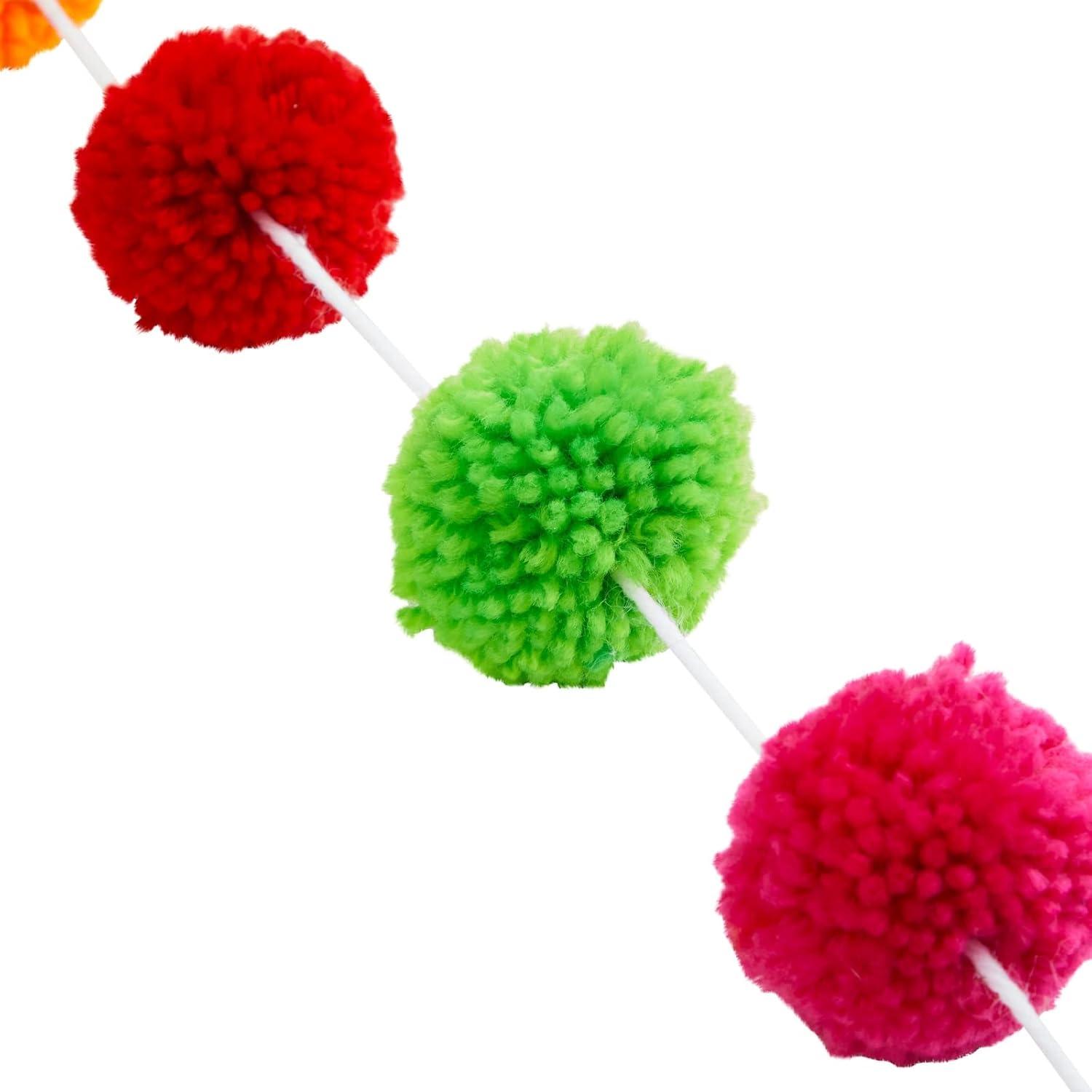 10-Foot Multicolor Wool Pom Pom Garland for Birthdays