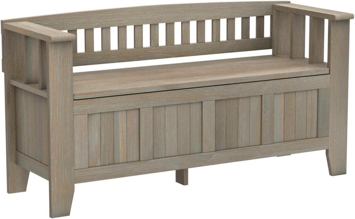 Acadian Transitional 48" Solid Wood Storage Bench in Distressed Grey