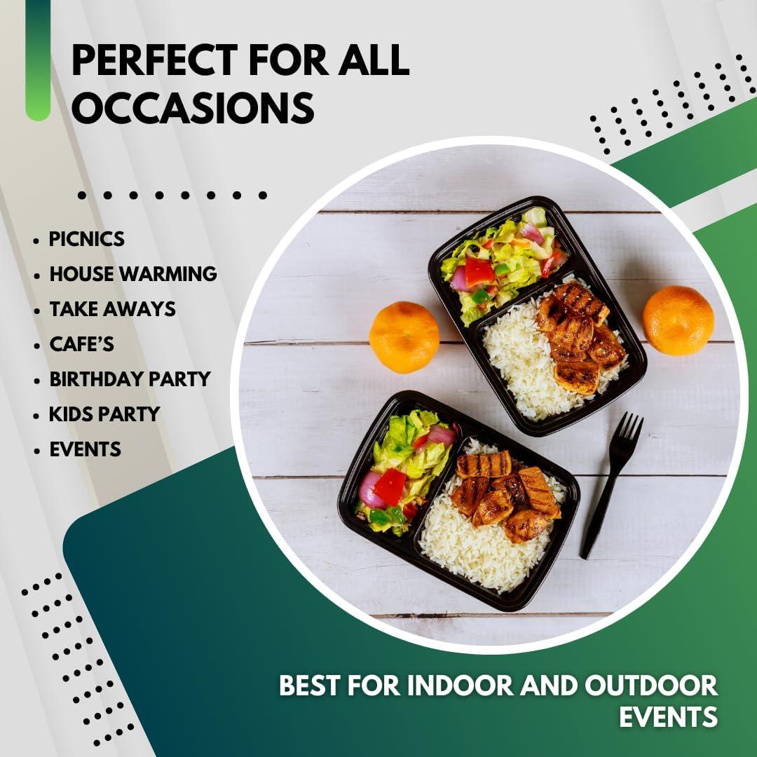 Green Direct Lunch Box Sets / Large Food Container with Lid / 2 Compartment Bento Box, Microwaveable, Freezer & Dishwasher Safe, Leak Proof, 10 Pack