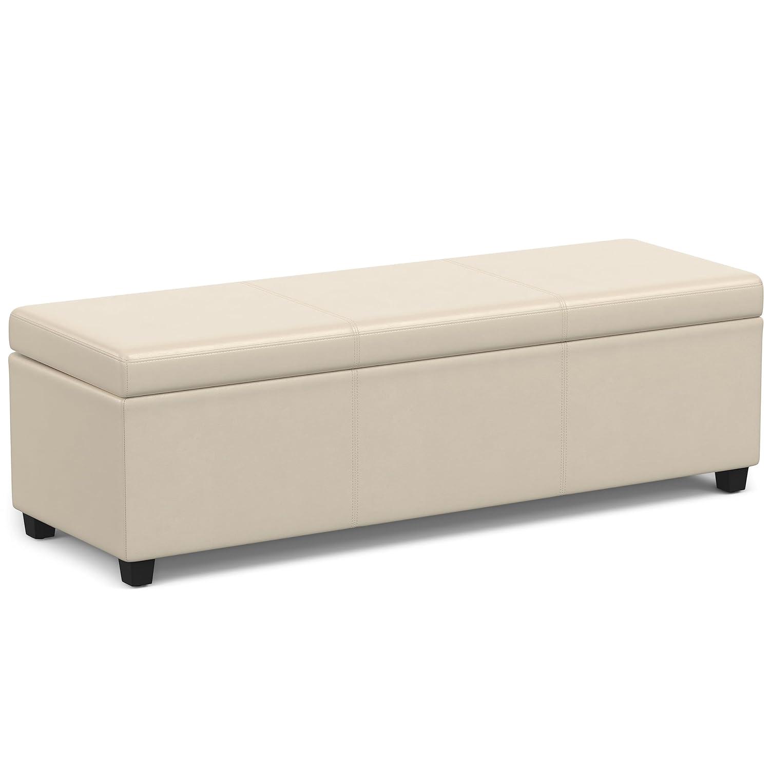 Simpli Home Avalon 54"W Upholstered Storage Ottoman Bench with Interior Storage and Safety Hinges