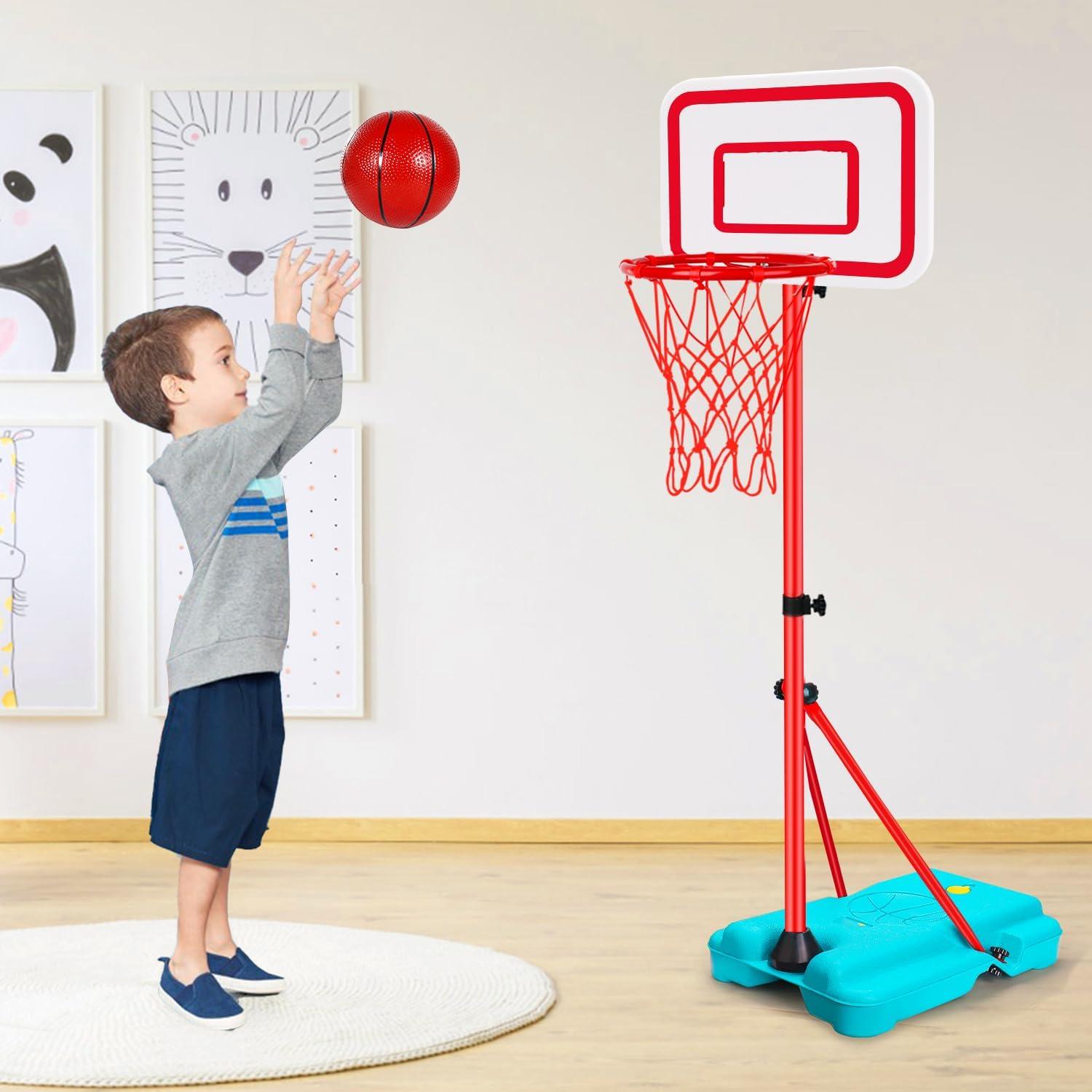 Adjustable Height Red and Blue Kids Basketball Hoop Set