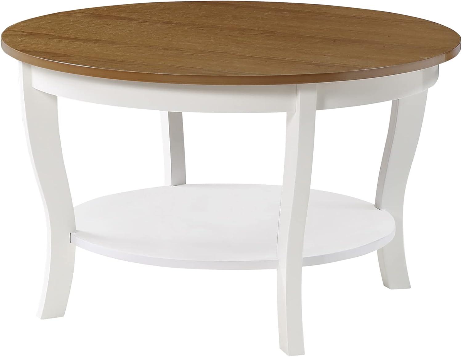 Convenience Concepts American Heritage Round Coffee Table with Shelf, Driftwood/White Wood Finish