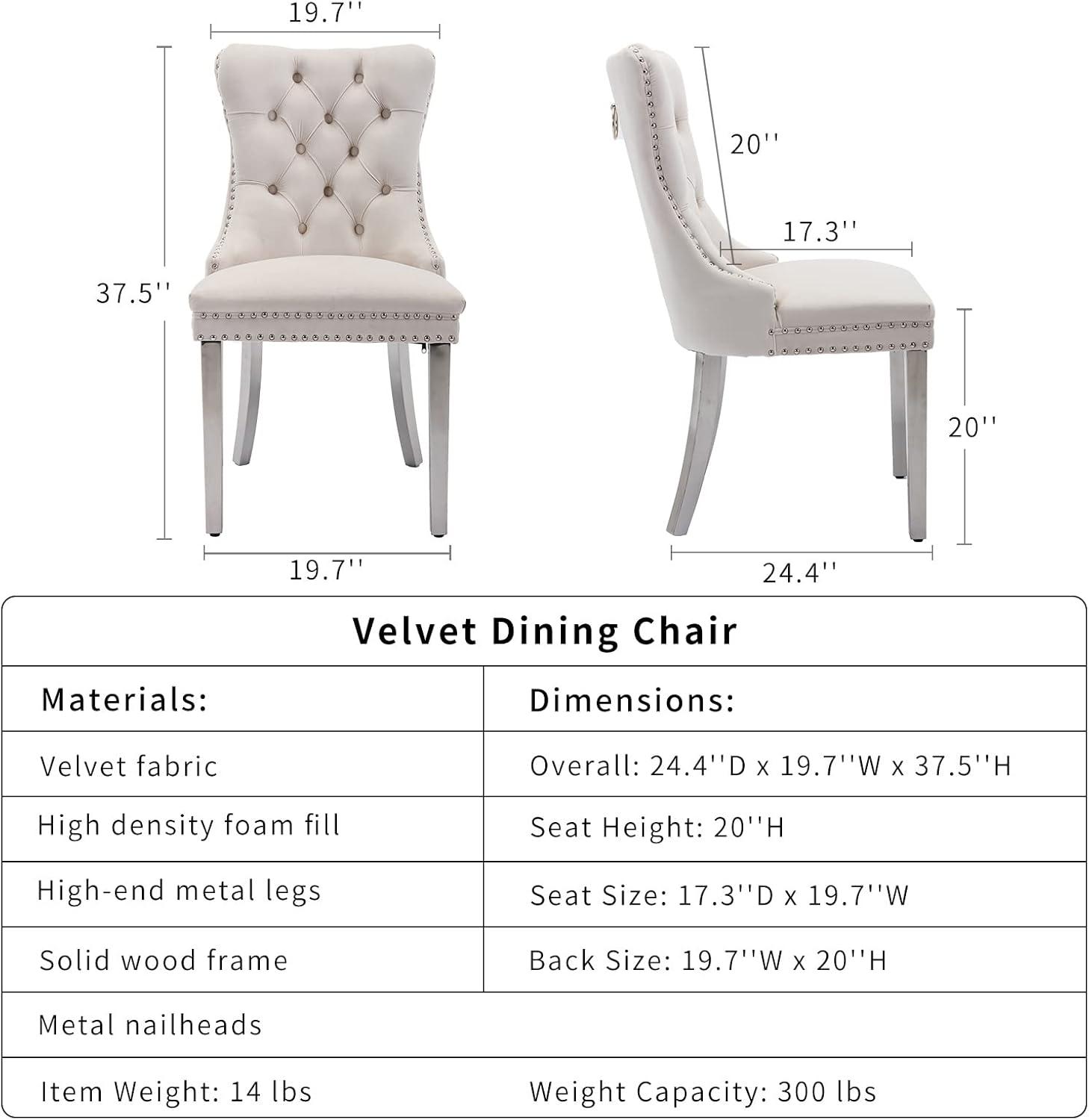 ODUSE-DAILY Beige Velvet Dining Chairs Set of 4, Kitchen & Dining Room Chairs, Tufted Dining Chairs, FabricUpholstered, Solid Wood, Sillas De Comedor (Beige, 4 Pcs)