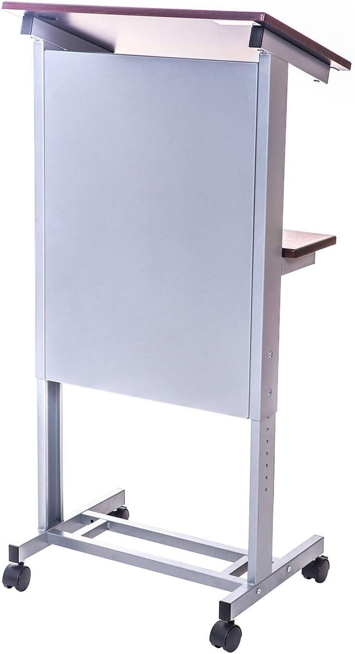 Adjustable Height Lectern - Silver Frame/Dark Waln