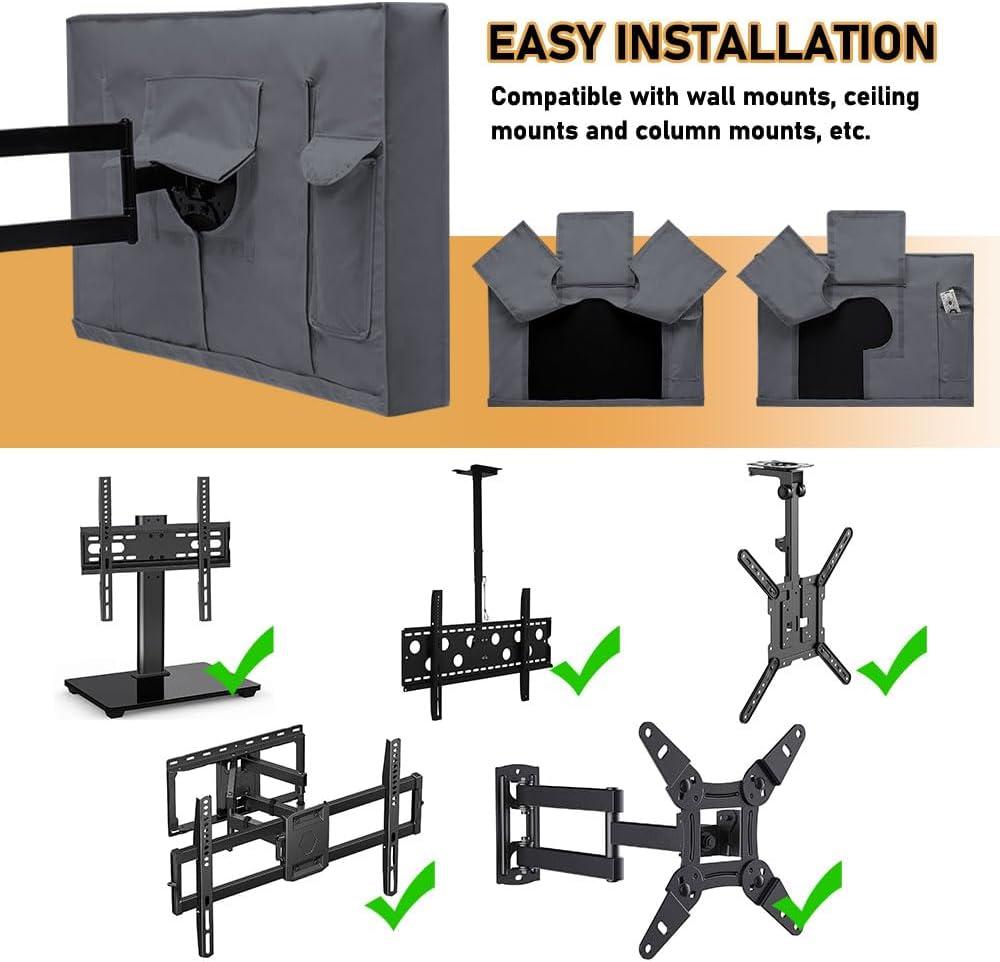 Outdoor TV Cover 41-43 Inches, HOMEYA 600D Heavy Duty Weatherproof TV Enclosure with Front Flap, Waterproof Zipper+Bottom Cover, for Outside LED LCD Flat Screen TVs-Cover Size 40.5''L x 24''H x 4.5"W