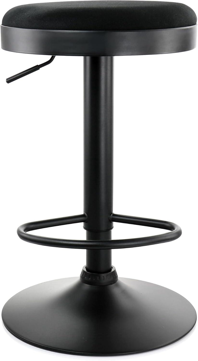 Black Adjustable Swivel Metal Backless Bar Stools, Set of 2