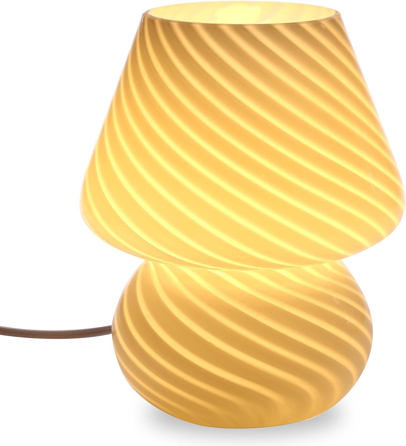 Small Beige Glass Mushroom Table Lamp