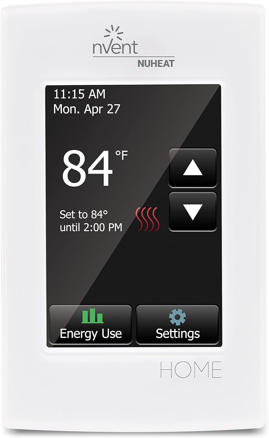 nVent Nuheat Home AC0056 Programmable Touchscreen Thermostat, for Radiant Heated Floors, 120V/ 240V Cables, with an Extra OJ Electronics Floor Heating Temperature Sensor and Built-in GFCI