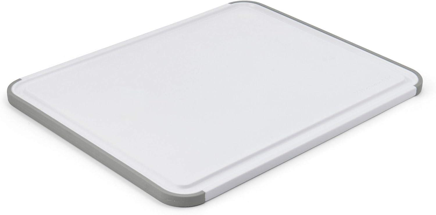 White and Gray Rectangular Plastic Cutting Board with Nonslip Edges, 11x14 Inch