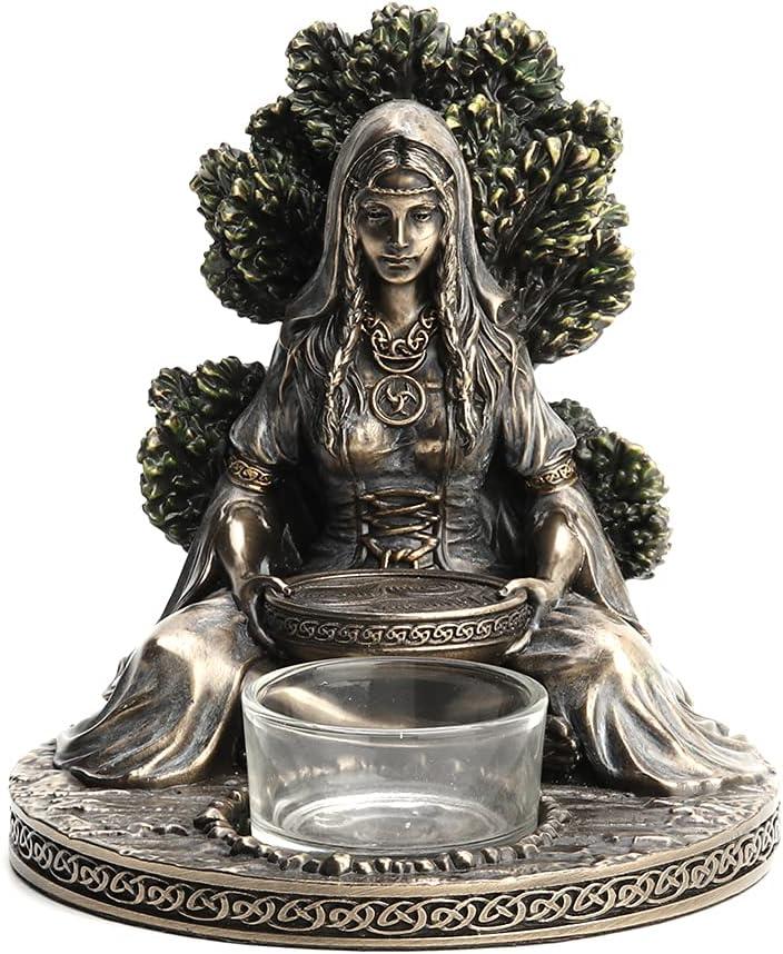 Veronese Design 4 7/8" Tall Celtic Goddess Danu Tealight Candle Holder Cold Cast Bronzed Resin Sculpture Wiccan Home Decor Figurine Collectibles