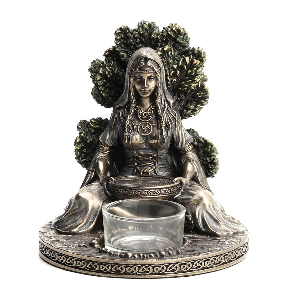Veronese Design 4 7/8" Tall Celtic Goddess Danu Tealight Candle Holder Cold Cast Bronzed Resin Sculpture Wiccan Home Decor Figurine Collectibles