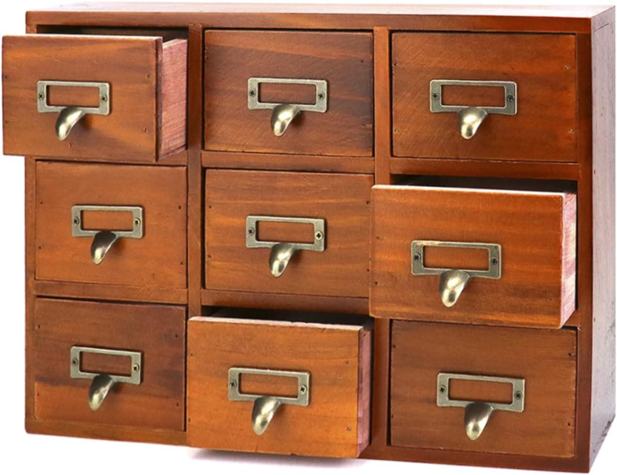 Vintage Dark Brown Wooden Apothecary Cabinet with 9 Drawers