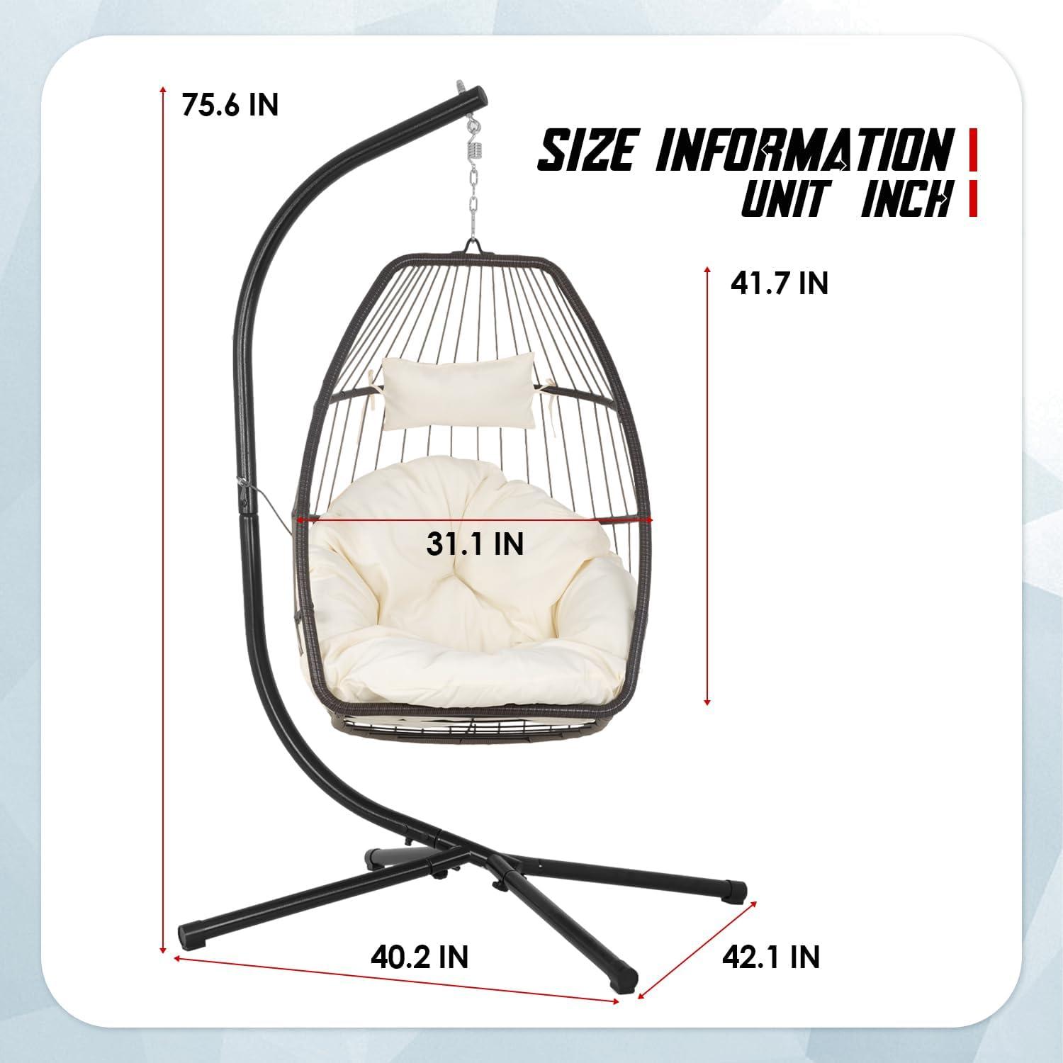 FDW Egg Hanging Chair with Stand Hammock Chair Hanging Patio Swing Chair UV Resistant Cushion for Indoor Bedroom Outdoor Garden Backyard Balcony(Tan)