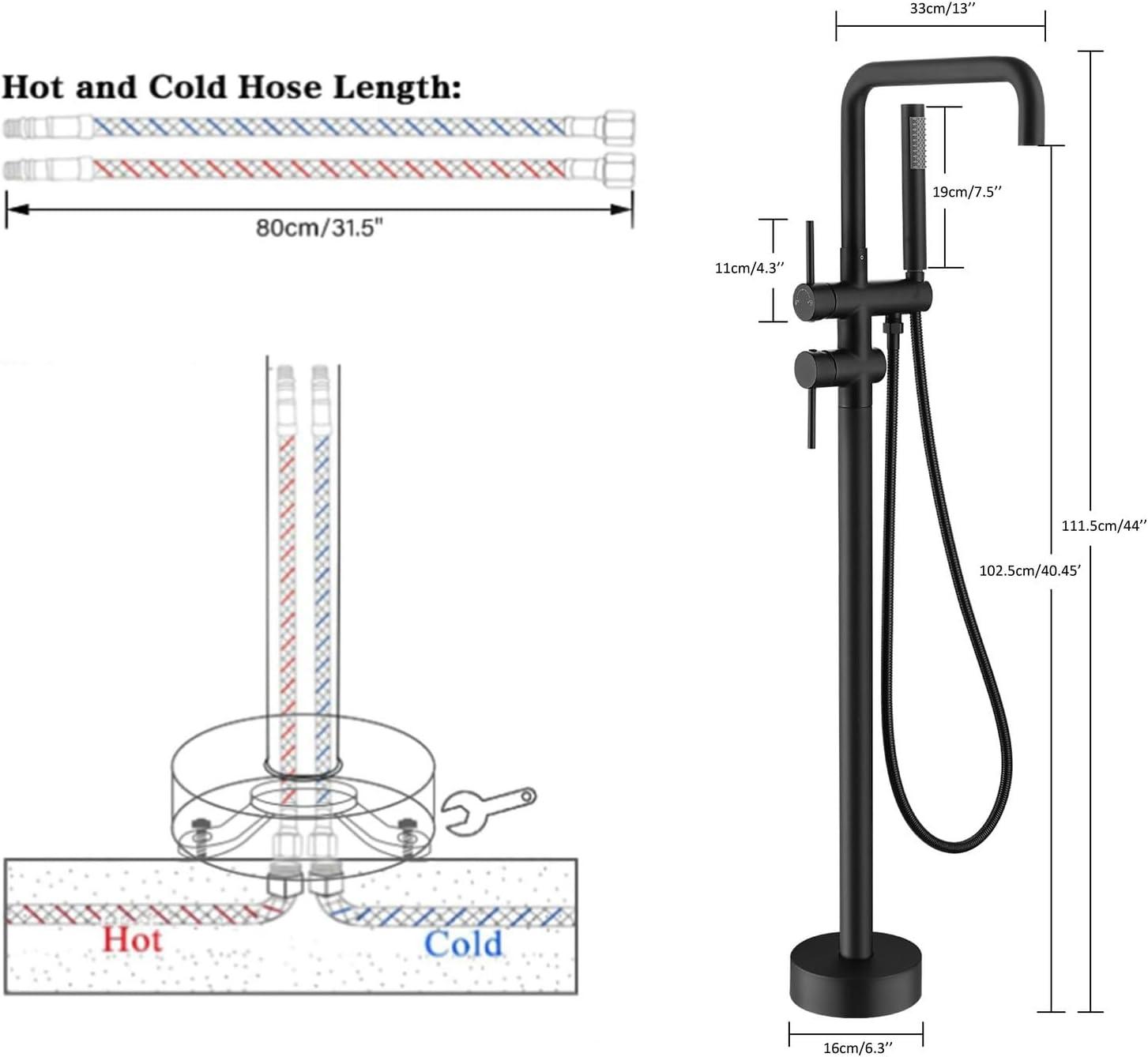 Double Handle Floor Mounted Tub Filler With Handshower